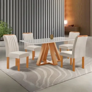 Mesa de jantar Celmoveis Dubai 4 cadeiras - Cinamomo / Off White
