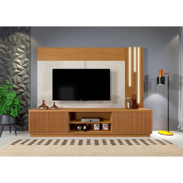 Painel com Rack Mavaular Arezzo - Naturalle / Off White