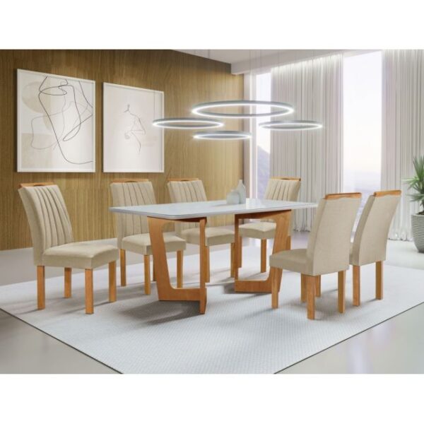 Mesa de jantar Celmoveis Dubai 1,70x0,90 6cadeiras - Cinamomo / Off White