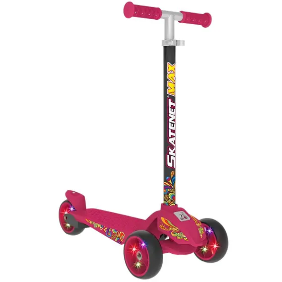 PATINETE BANDEIRANTE SKATENET MAX LED AJUSTAVEL - ROSA
